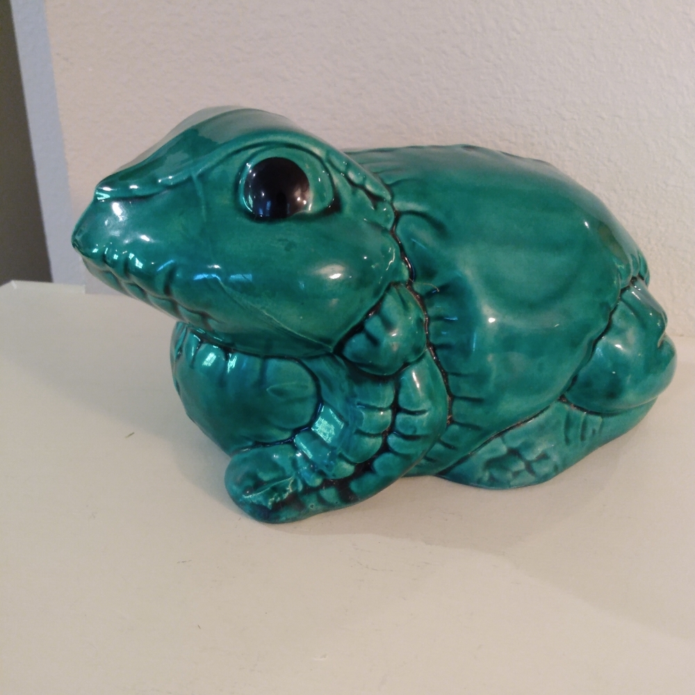 Vintage Ceramic Glaze Pottery Art Large Bullfrog Toad Frog Figure Statuette